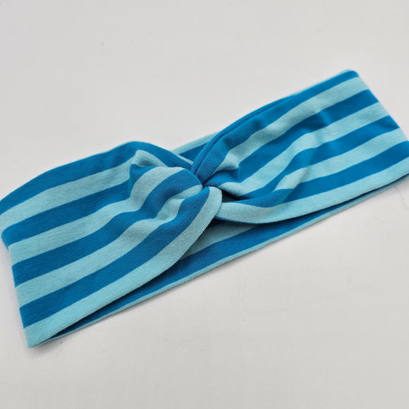 Bandeau à noeud décoratif rayé bleu cyan - 21po