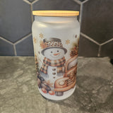 Bonhommes de neige - Verre avec couvercle en bambou