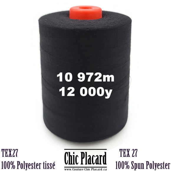 Fil de polyester tissé Tex27 - Noir - 12000y/10972m