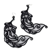 Extravagant black feathers - Embroidered earrings by Artis'Anna