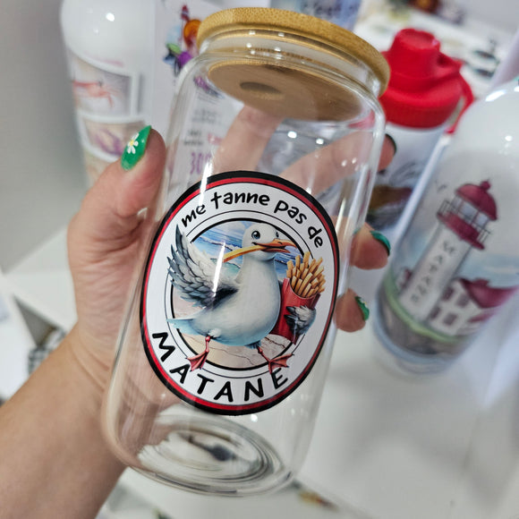 Me tanne pas de Matane - Verre avec couvercle en bambou