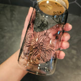 Papillons - Verre avec couvercle en bambou