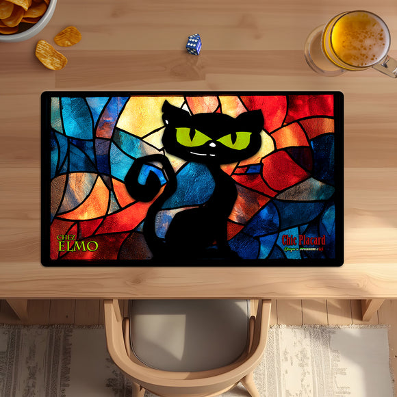 Chat chez Elmo en vitrail coloré - Tapis de jeu 14x24