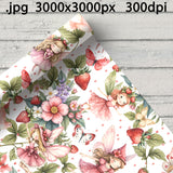 Fées des fraises - Fichiers numériques motifs sans couture
