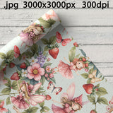 Fées des fraises - Fichiers numériques motifs sans couture