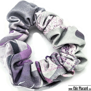 Purple flowers sage scrunchie 2 wraps #114