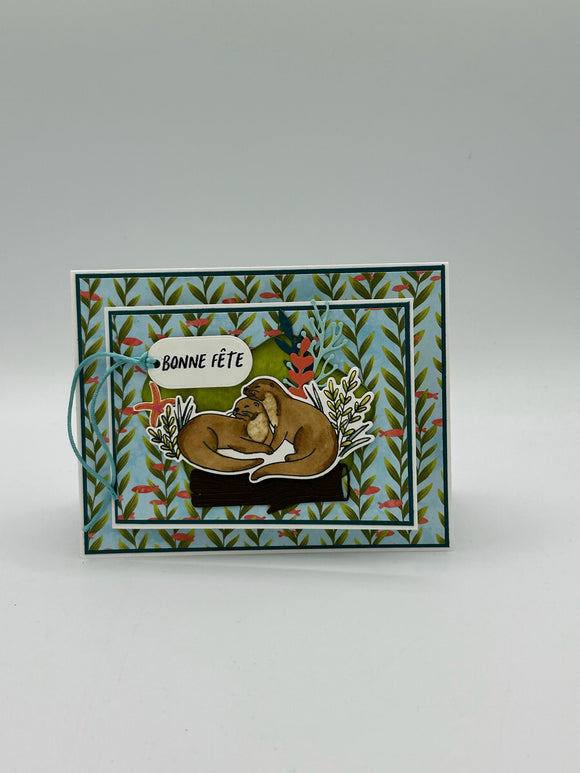 Bonne fête loutres carte double (porte carte cadeau)