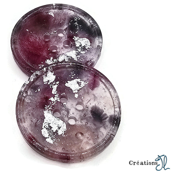 Bouton 38mm à l'unité - Rose et gris argenté  - par Créations JL