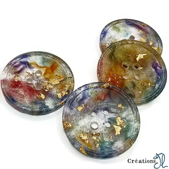 Bouton 38mm à l'unité - Party de couleur et dorure  - par Créations JL