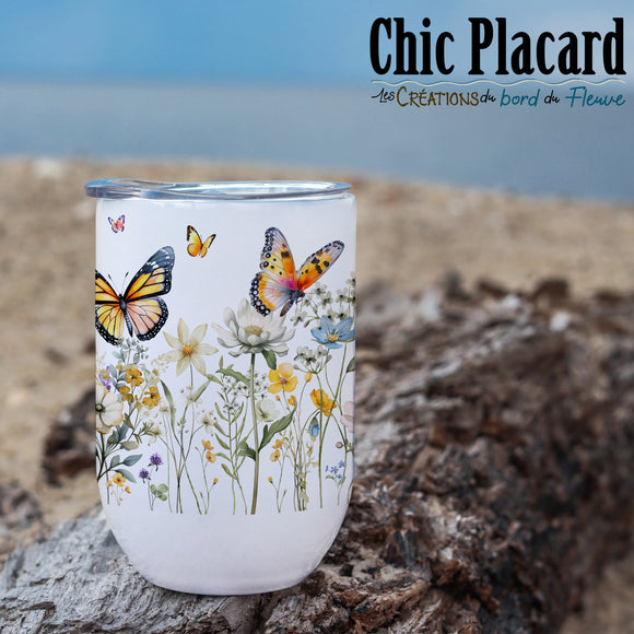 Fleurs & papillons - Verre 12oz en inox