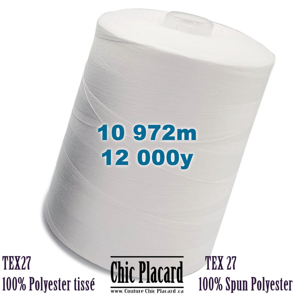 Tex27 Woven Polyester Yarn - White - 12000y/10972m