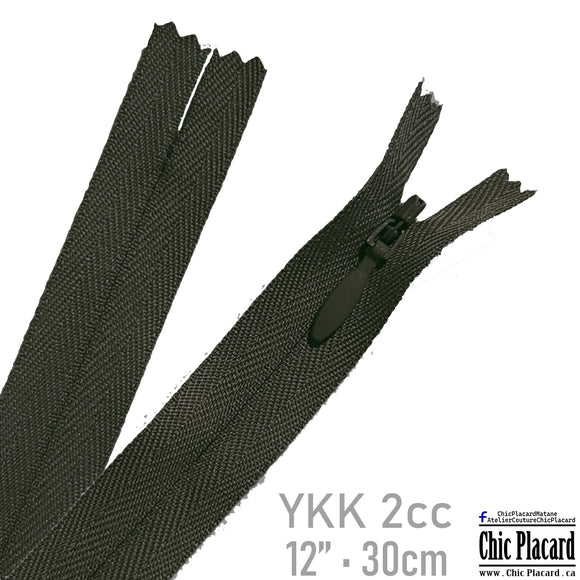 Brun foncé - zip invisible 12''/30cm