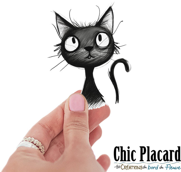 Chat noir curieux- autocollant en vinyl