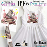 Chat livres - HTV à paillettes imprimé