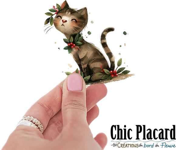 Chat Noël- autocollant en vinyl