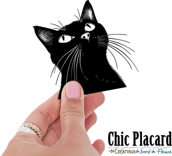 Chat noir regarde en l'air- autocollant en vinyl