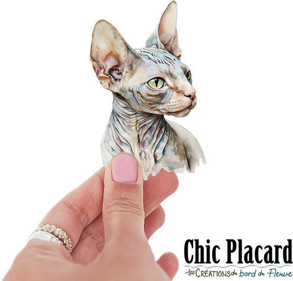 Chat sphynx tête- autocollant en vinyl