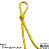 Cordon de coton tressé 8mm - Jaune soleil (au 1/2m)