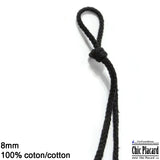Cordon de coton tressé 8mm - Noir