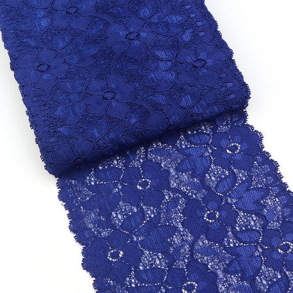 Elastic flowered lace 16 cm - dark blue (1/2m)