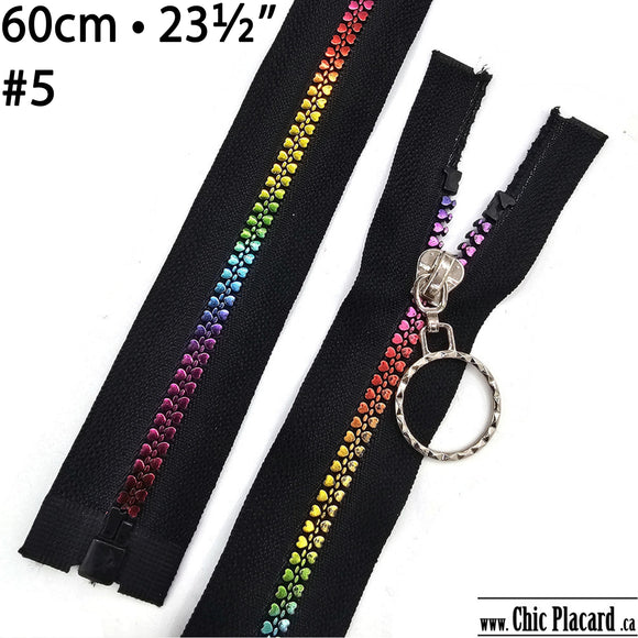 Zipper séparable - Plastique #5 - 60cm / 23,5'' Coeurs