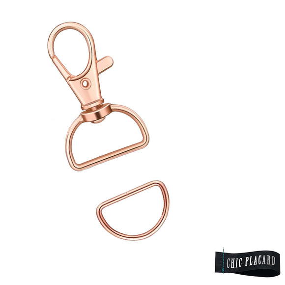 Or rose 20mm - Mousqueton & anneau en D