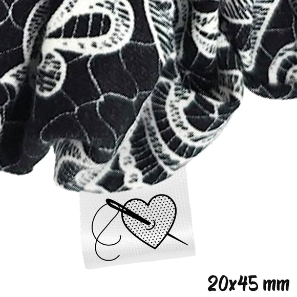 Coeur & aiguille 20x45mm - Satin blanc & encre noire