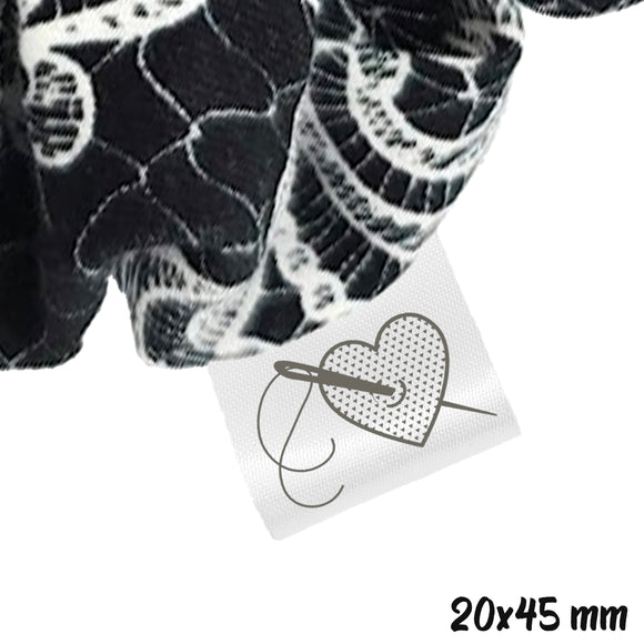 Coeur & aiguille 20x45mm - Satin blanc & encre grise