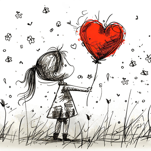 Fillette & ballon coeur lm193 - Lingette magique