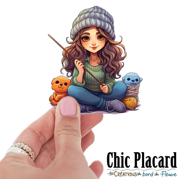 Fille tricote- autocollant en vinyl
