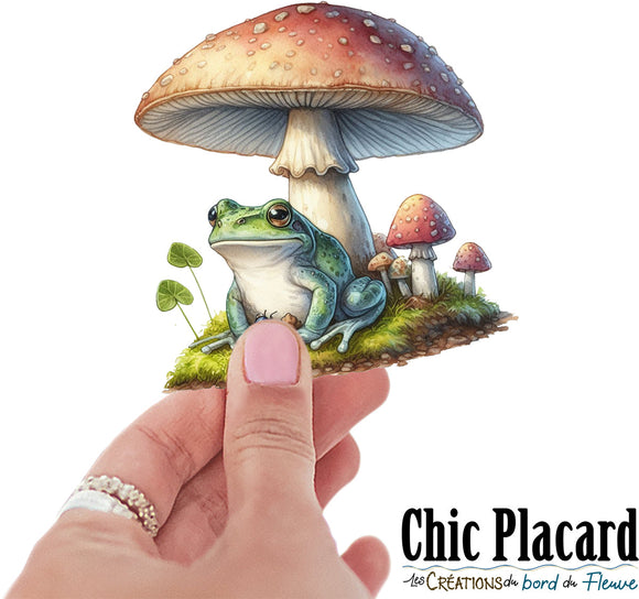 Grenouille sous un champignon- autocollant en vinyl