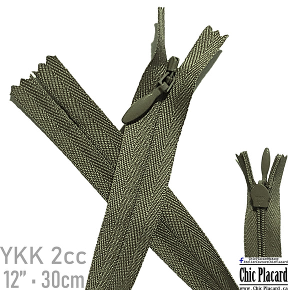 Vert mousse - zip invisible YKK 2cc 12''/30cm