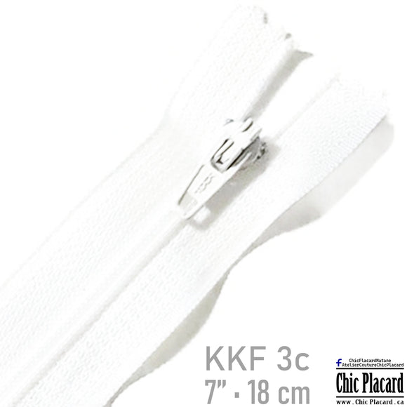 White - KKF Nylon #3 Closed Toe Zipper 7''/18cm