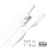 White - KKF Nylon #3 Closed Toe Zipper 7''/18cm