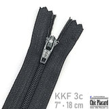 Noir - Zipper à bout fermé KKF #3  7''/18cm