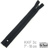 Noir - Zipper à bout fermé KKF #3  7''/18cm