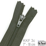 Vert foncé - Zipper à bout fermé KKF #3  7''/18cm