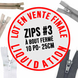 LOT LIQUIDATION : 55 Zippers à bout fermé #3  10''/25cm