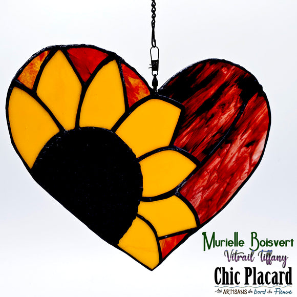 Cœur & tournesol - Vitrail par Murielle Boisvert