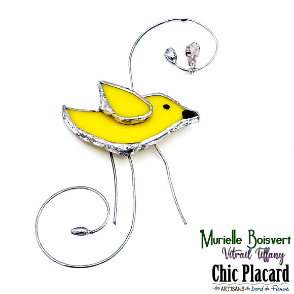 Oiseau jaune à accrocher - Vitrail par Murielle Boisvert