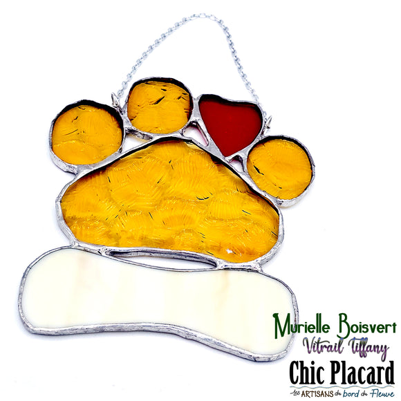 Empreinte de chien & os - Vitrail par Murielle Boisvert