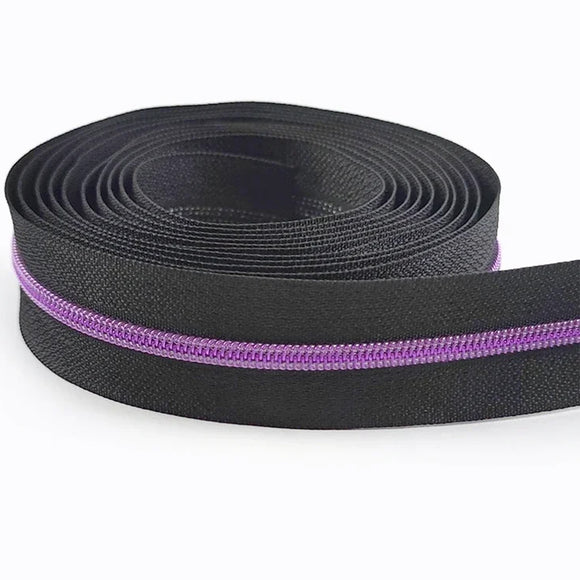 Noir & violet - Zipper Nylon #5 (au 1/2m)