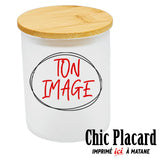 Petit pot en verre givré et couvercle de bambou imprimé sur demande