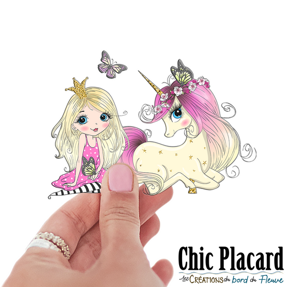 Licorne & princesse- autocollant en vinyl