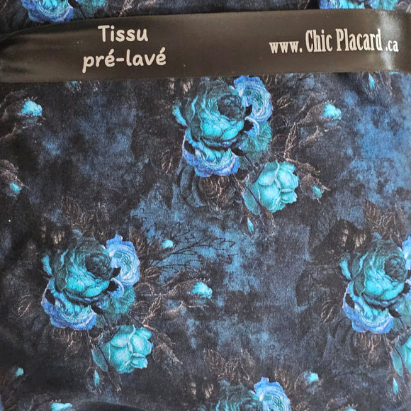Pivoines turquoise - French Terry CL * Pré-lavé * (au 1/2m)