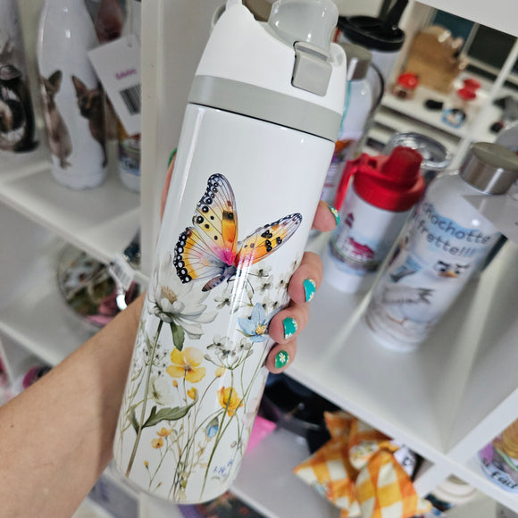 Fleurs et papillons - Bouteille à bec double-fonction