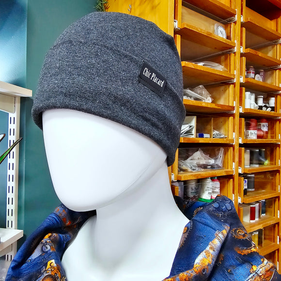 Tuque doublée à rebord plié - gris charcoal chiné - 22po