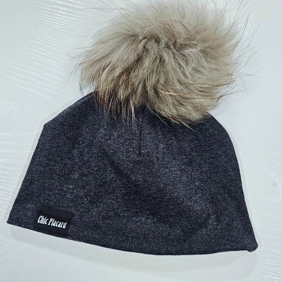 Tuque mi-saison - gris charcoal chiné - jeune enfant