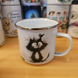 Chat & oiseau - Tasse en métal émaillé 17oz