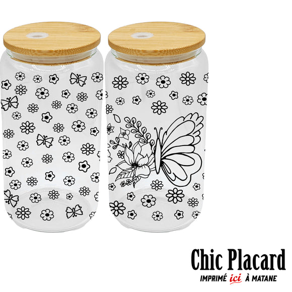 Papillon - Verre avec couvercle en bambou